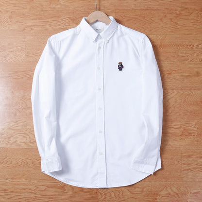 Spring Business Casual Long Sleeve Shirt Men's Cotton Oxford Cloth Embroidery Bear Pattern Inner Wear Trendy Brand Shirt