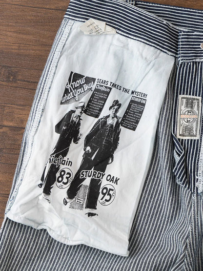 Retro American Outdoor Cotton Workwear Pants Men's Loose Straight Leg Stripe Jeans Casual Fashion Urban Style mid Waist Zippe...