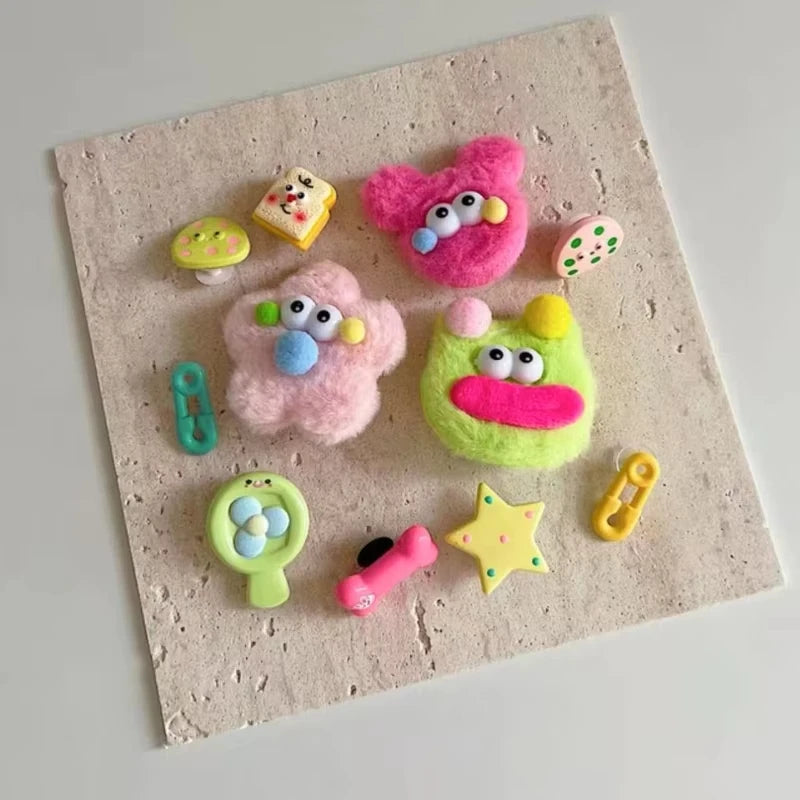 New Winter Plush Shoe Charms Set Cartoon Sausage Mouth Big Eyes Shoe Decorations For Clogs Suitable For Diy Sandals Party Gifts