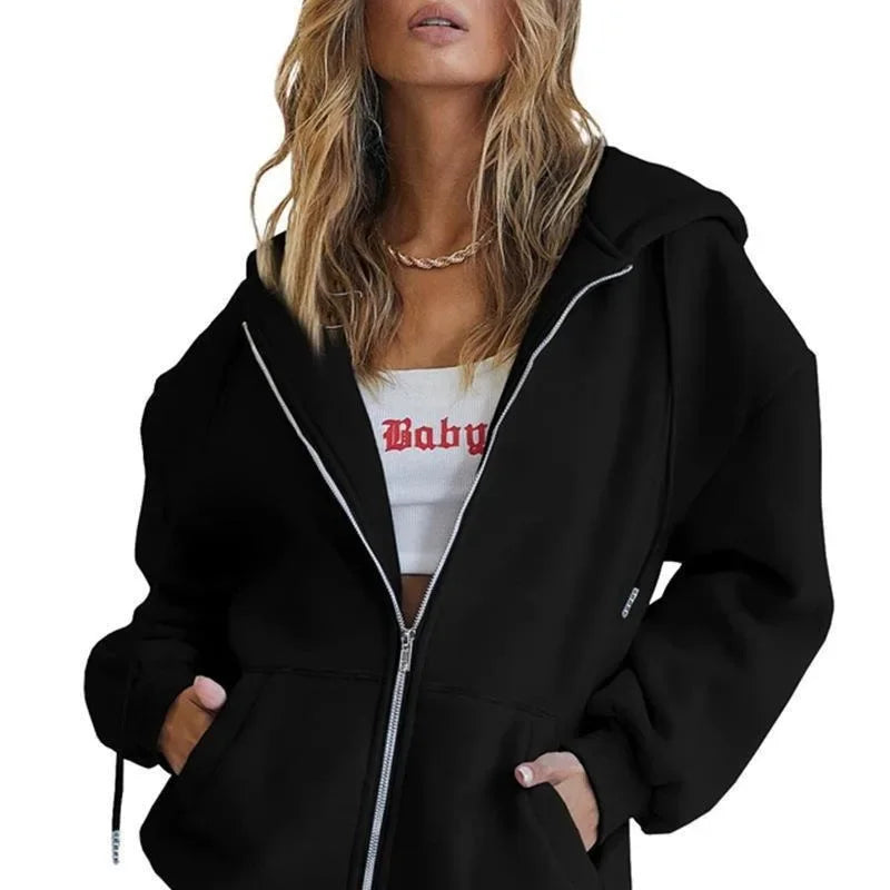 Plus Size cardigan Hoodie grunge punk silmY2K top rock aesthetic high street casual fashion urban women Hoodie Casual hooded