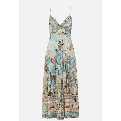 Sexy Strapless Printed Holiday Dress CML Australian Retro Oil Painting Print V-Neck A-Line Midi Dress Polyester Fiber Summer