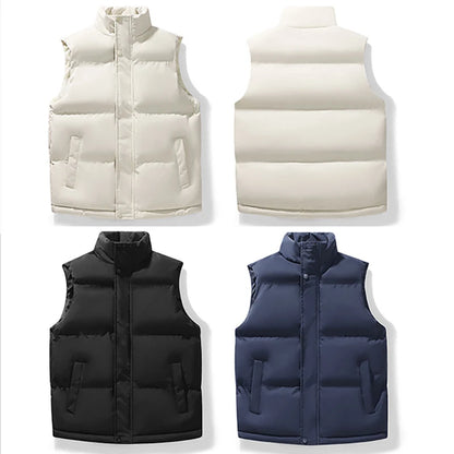 Autumn Winter Men's Vest Jacket Warm Sleeveless Jackets Waterproof Zipper Coat Stand-Up Collar Casual Waistcoat 2025 Cotton Vest