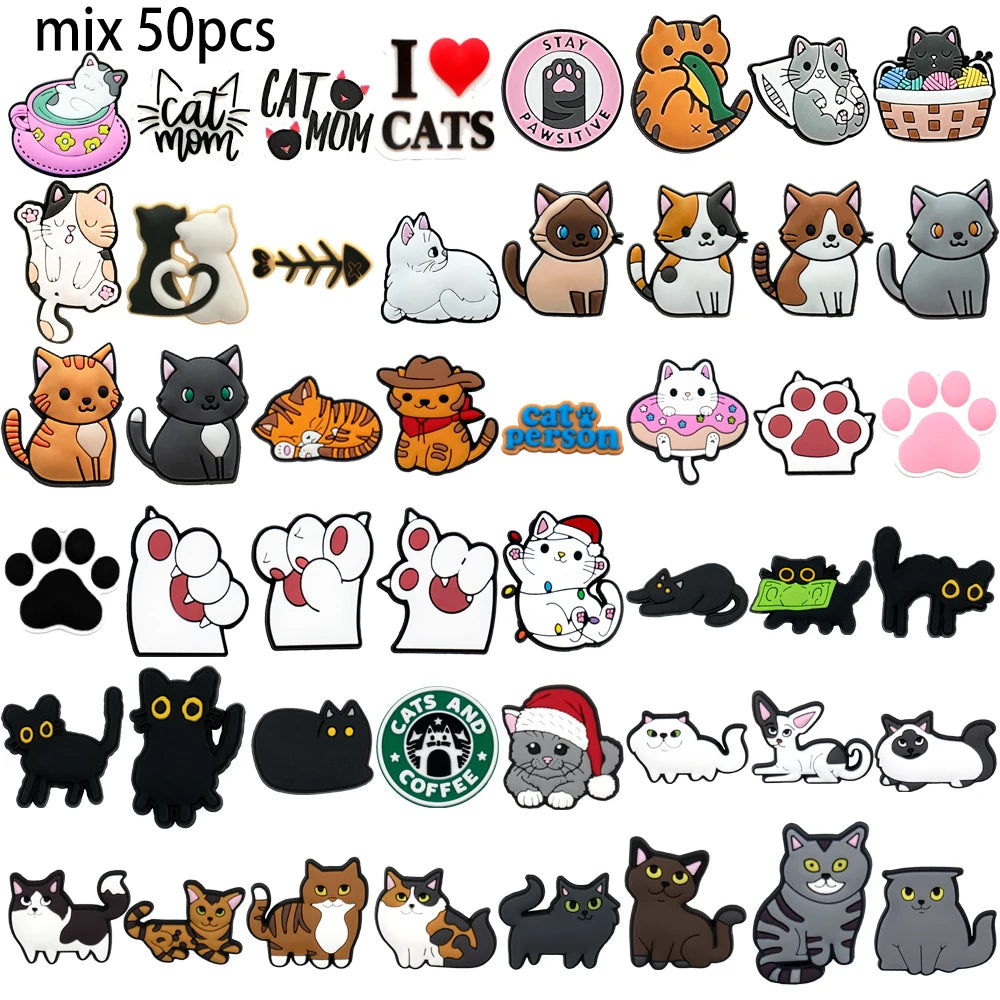 1/50/100pcs Cat Shoe Charms Sphinx Orange Cat Pins for Shoe Accessories Cute Decorations for Kids Women Clog Buckle Ornament
