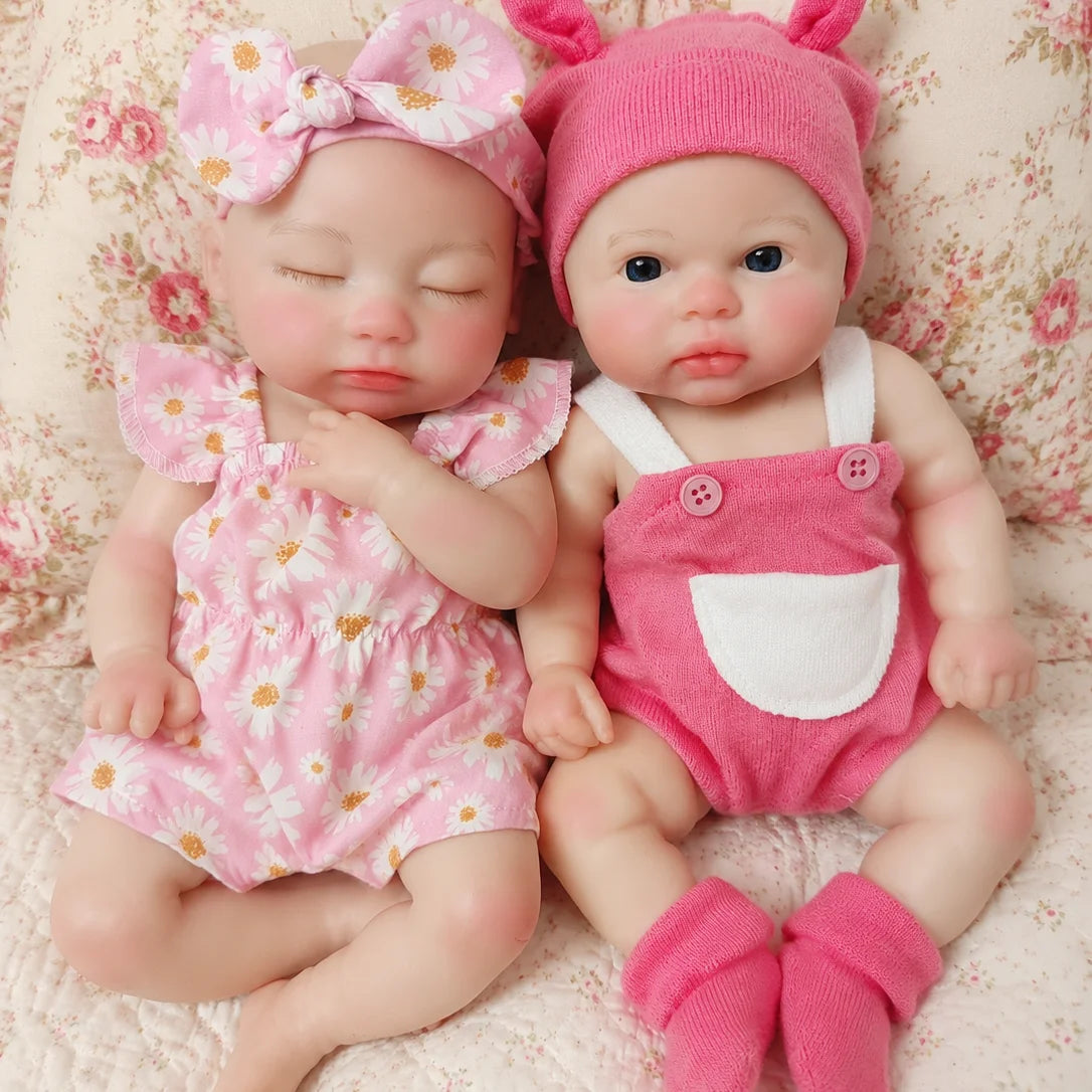 1PCS/2 Styles 13 Inch Cute bebê reborn de silicone sólido Dolls With Open Mouth & Painted Skin Soft & Washable Newborn Doll