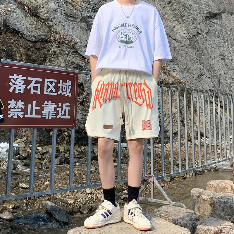 2026 Letter Foam Printed Shorts Men Loose Fit Summer Streetwear Running Sports Short Pants Men Women Hip Hop Half Wide Leg Pants