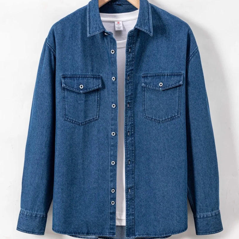 Daily Pure Cotton Double-pocket Denim Shirt Wrinkle-free Men's Casual Sports Top Trendy Comfortable Collared Shirt Men
