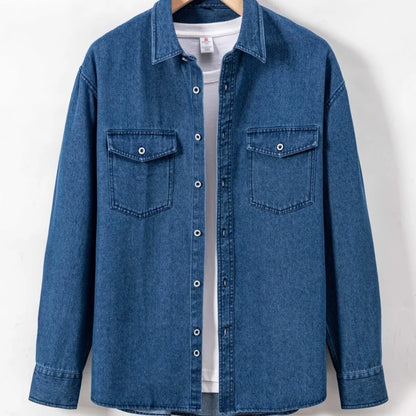 Daily Pure Cotton Double-pocket Denim Shirt Wrinkle-free Men's Casual Sports Top Trendy Comfortable Collared Shirt Men