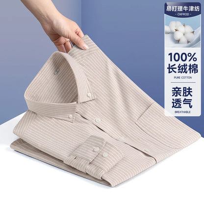 100% Cotton Men's Oxford Shirts Spring Autumn Long Sleeve Basic Casual Solid Striped Button Down Social Business Formal Plus 5XL
