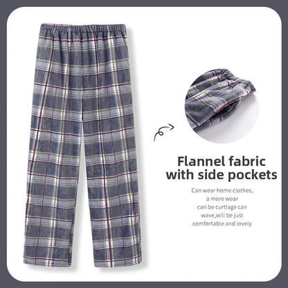 Men's Winter Thickened Fleece Coral Velvet Home Clothes Pants Plaid Patterned Home Pants Warm Comfortable mid Waist Elastic