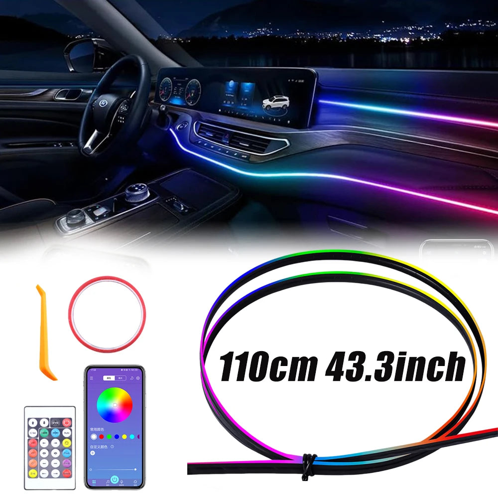 Acrylic RGB Car Led Interior Light Strip with USB Ambient Light Flexible Atmosphere Lighting Sound APP Control Car Decoration