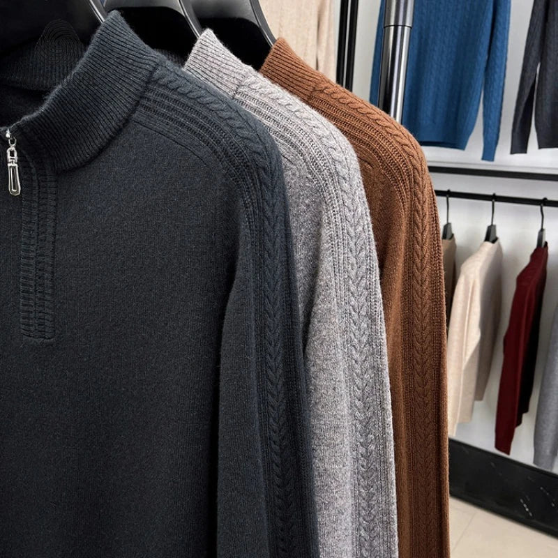 100% Virgin Wool Sweater Men's, 410g High-Neck Knit, Old Money Style, 4 Sizes Available High Quality Warmth