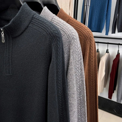 100% Virgin Wool Sweater Men's, 410g High-Neck Knit, Old Money Style, 4 Sizes Available High Quality Warmth