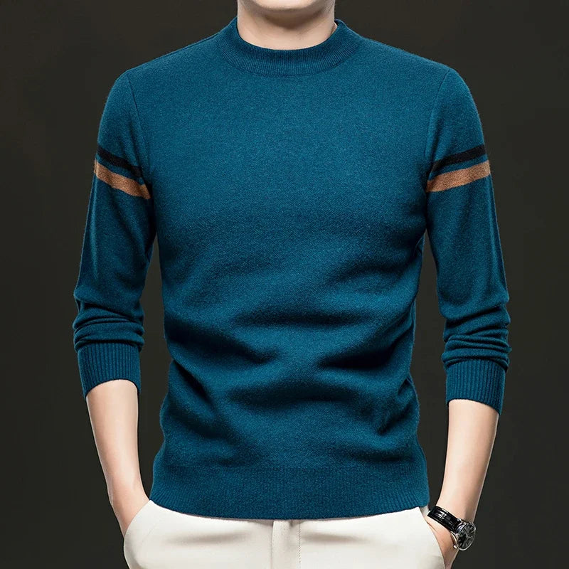 New Autumn and Winter Men's Casual and Fashionable Long Sleeved Round Neck Knitted Sweater Warm and Versatile Top