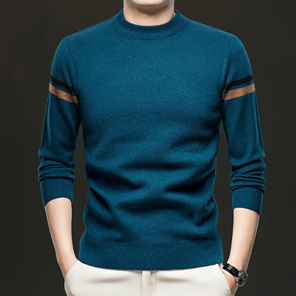 New Autumn and Winter Men's Casual and Fashionable Long Sleeved Round Neck Knitted Sweater Warm and Versatile Top