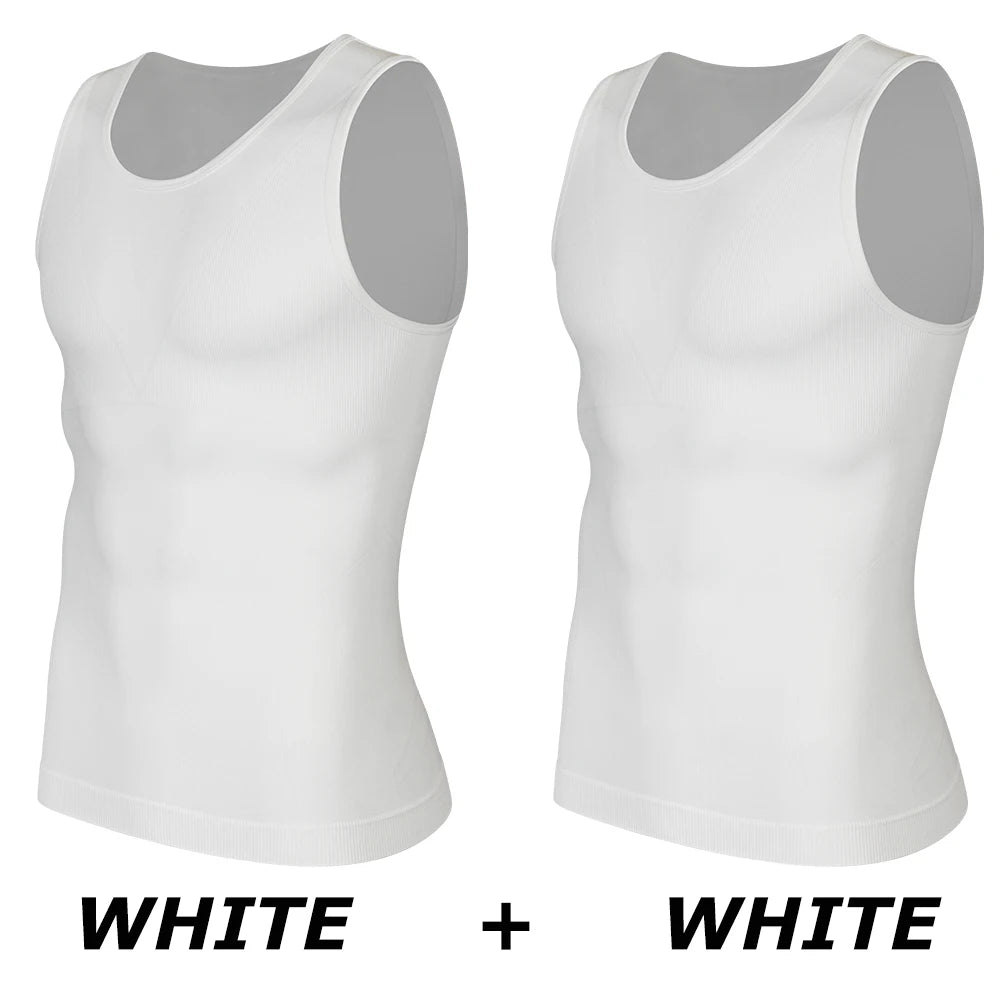 2PCS Men Compression Tank Top Gynecomastia Shapewear Slimming Vest Tummy Control Waist Trainer Seam-free Body Shaper Undershirt