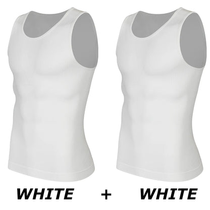 2PCS Men Compression Tank Top Gynecomastia Shapewear Slimming Vest Tummy Control Waist Trainer Seam-free Body Shaper Undershirt