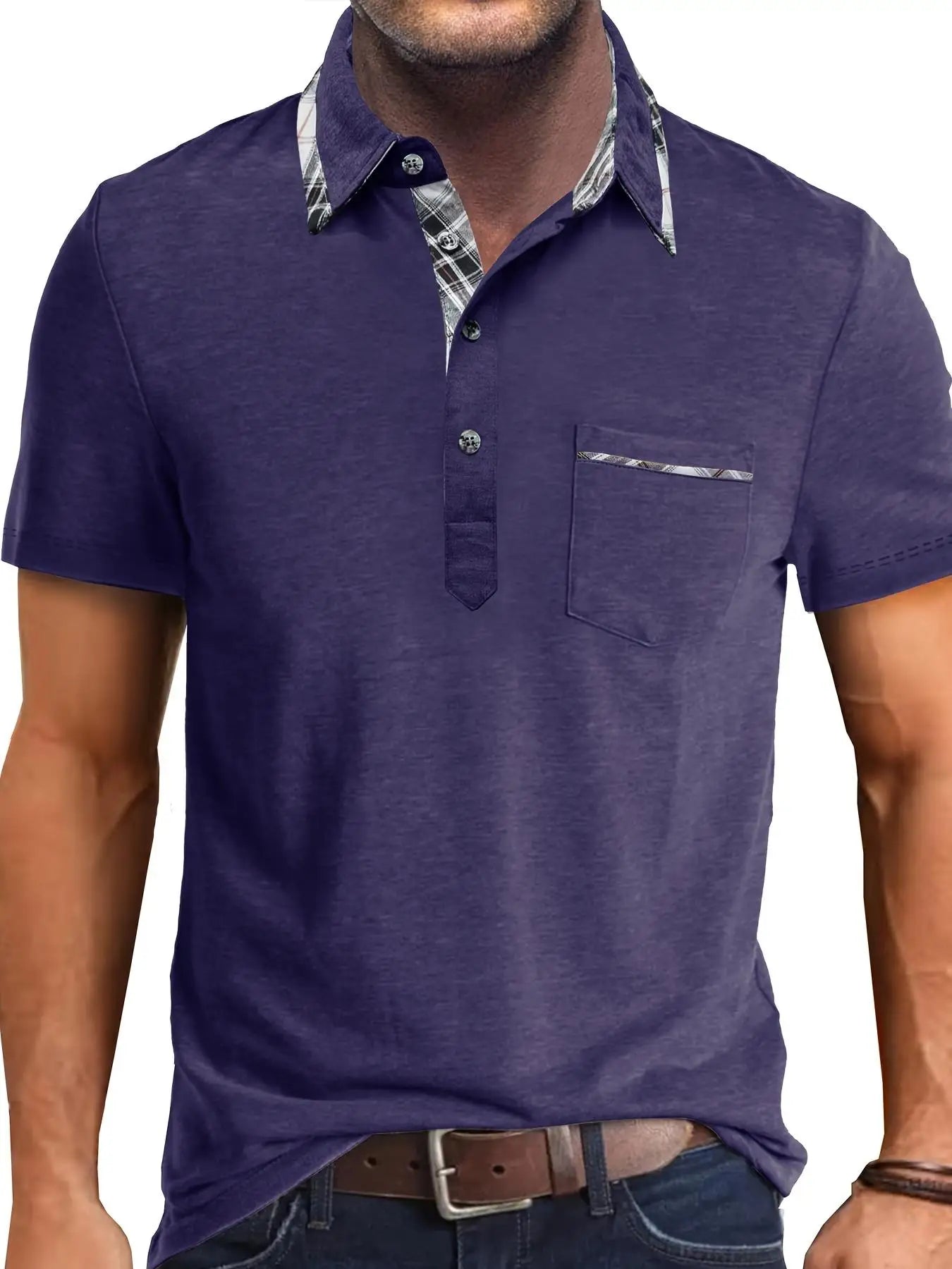 1XL-6XL Summer Plus Size Men's Short-Sleeve Polo Shirt Casual Solid Color Collared Pullover Henley Shirt with Pockets