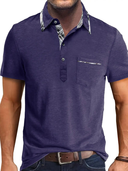1XL-6XL Summer Plus Size Men's Short-Sleeve Polo Shirt Casual Solid Color Collared Pullover Henley Shirt with Pockets