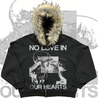 Movie clip Y2k element plush thick warm fur collar hooded sweater lazy cardigan plush couple emo autumn and winter coat
