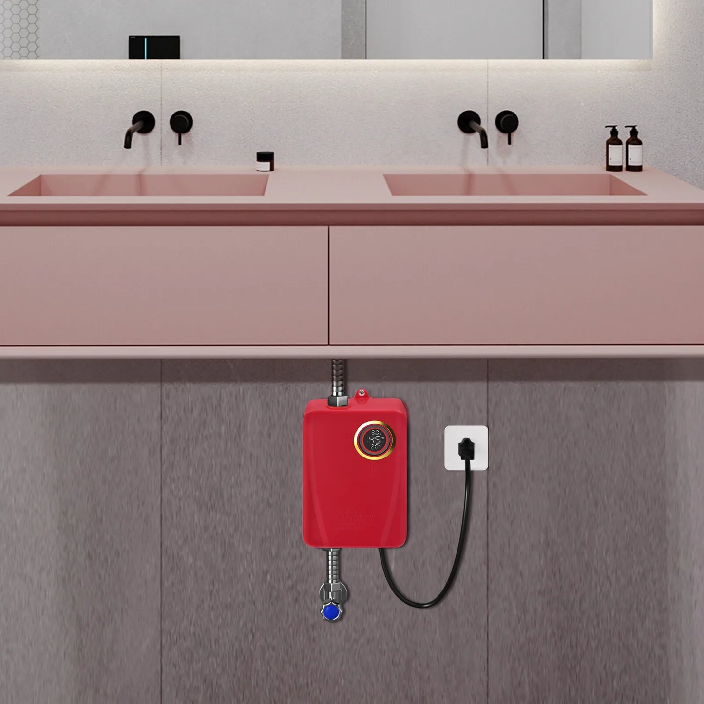 110V 3000W Stainless Steel Mini Water Heater XY-FA Red US Plug Instant Hot Water for Kitchen Bathroom