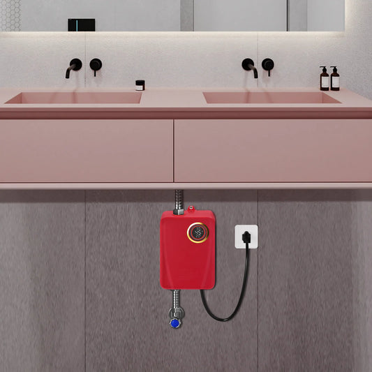 110V 3000W Stainless Steel Mini Water Heater XY-FA Red US Plug Instant Hot Water for Kitchen Bathroom