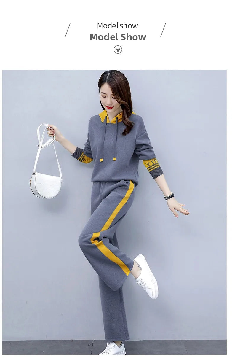 Fashionable Casual Sportswear Set Women's Hoodie And Wide Leg Pants Slimming Two Piece Suit Spring Autumn New Arrival