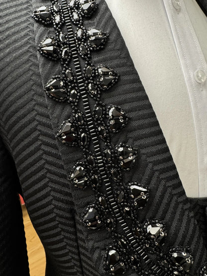 Gorgeous Sparkly Beaded Men's Suit Set 3 Pieces Banquet Party Wear,Black Jacquard Slim Fit Suits For Men Wedding Groom Sets