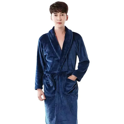 Water Absorbent Warm Men Bathrobe Winter Adjustable Lace Up Belt Cozy Bath Robe Home Daily Loungewear Comfortable Men Wear