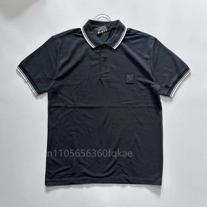 2026 Square Compass Rose Patch Italian Luxury Brand Style 3 Labels Men's Summer Casual Solid Color Short Sleeve Tops Polo Shirt
