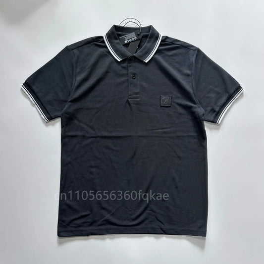 2026 Square Compass Rose Patch Italian Luxury Brand Style 3 Labels Men's Summer Casual Solid Color Short Sleeve Tops Polo Shirt