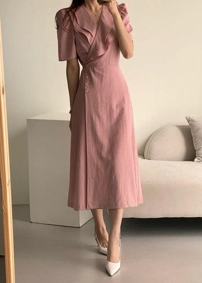 Retro Double Layered Collar Bubble Sleeve  Dress Elegant Short Sleeve V Neck Summer Casual Women's Dress