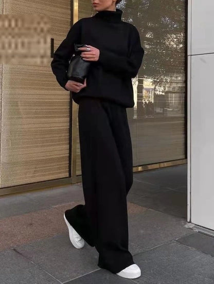 Loose Casual Two-Piece Set Pure Color Knitted 2023 Fashion Women's Ensemble Chic Workwear Winter Office Suit