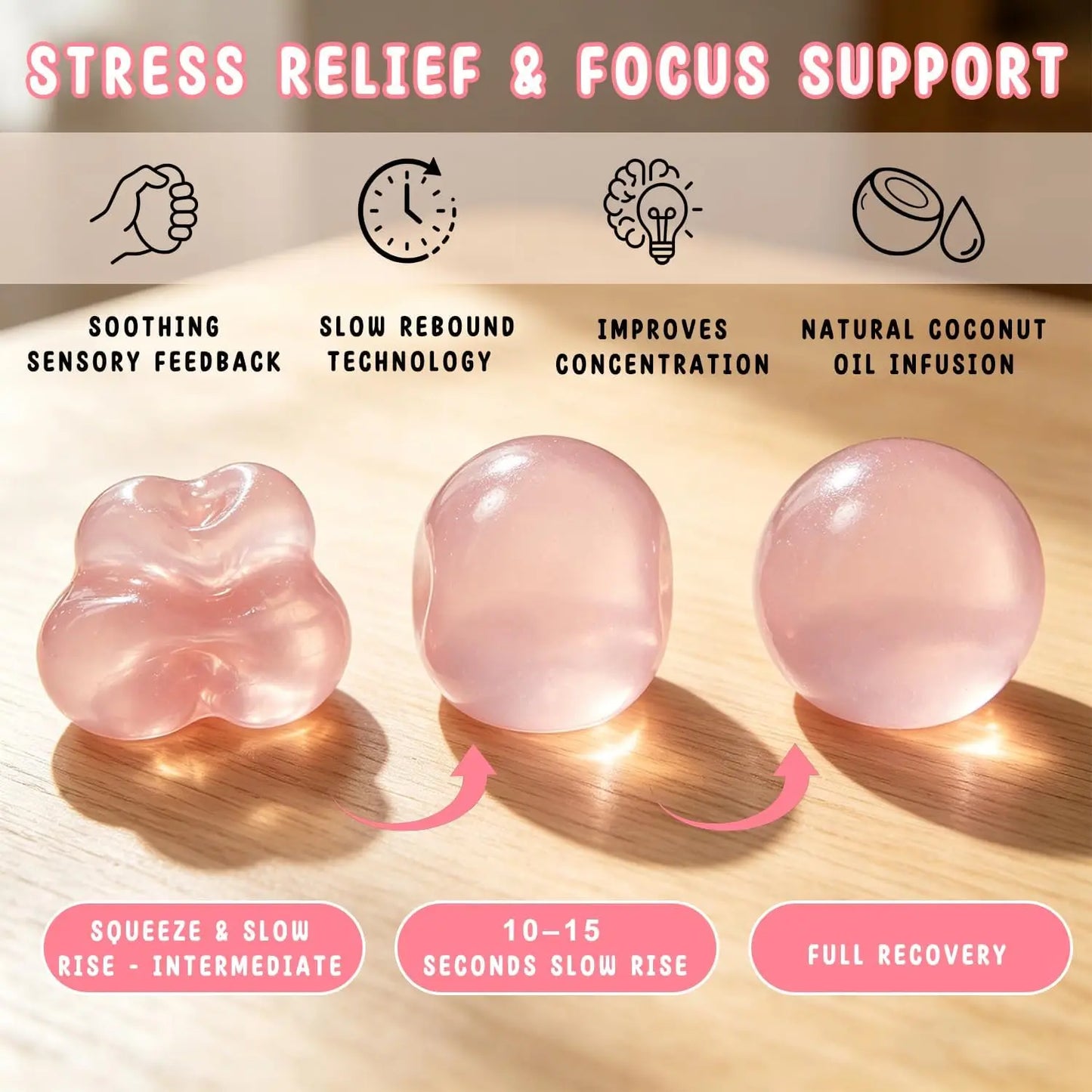 Artisan Coconut Oil Soft Gel Stress Ball Slow Rebound Squishy Toy with Jelly Texture Perfect Decompression Fidget for Adults