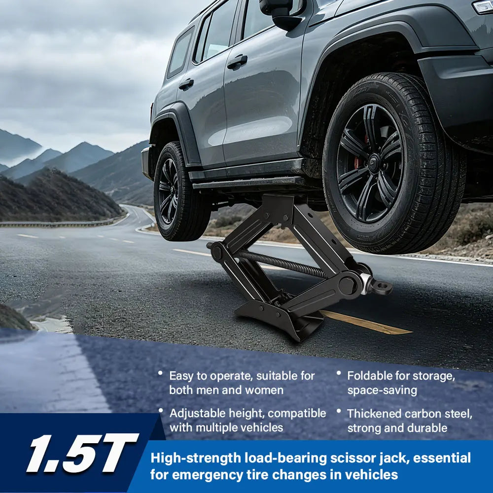 Mechanical Manual Scissor Jacks With Stabilizer Base & Ratchet Wrench For Car/SUV Tire Replacement And Emergency Roadside Repair
