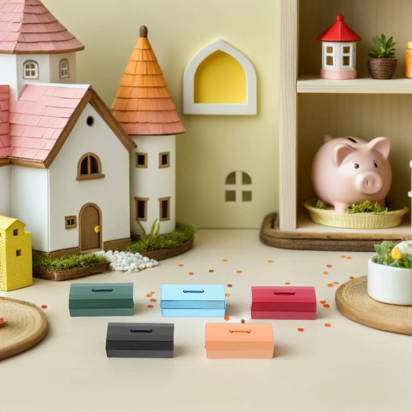 5Pcs Mini Toolbox Tin Miniature Dollhouse Furniture Mini House Scene Accessories Miniature Tool Case Decorative Tiny Hardware