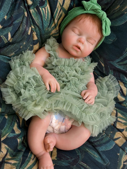 20 Inch Silicone Reborn Baby Doll Handmade Lifelike Silicone Girl with Rooted Mohair Simulated Asleep Toddler Collectible Gift