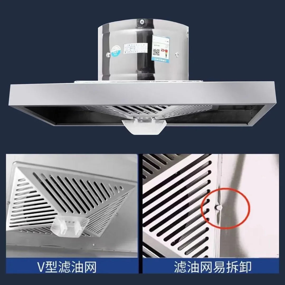 220V Powerful 201 Stainless Steel Kitchen Range Hood Exhaust Fan Strong Suction Ceiling Mounted CAD