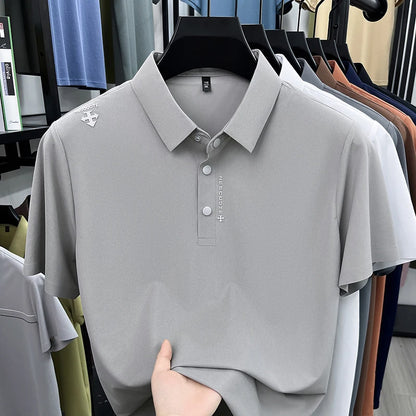 Hot-Selling Man Short-Sleeved Polo Shirt Letter Print Button Lapel Summer T-Shirt Sports Casual Outdoor Seamless Men's Clothing