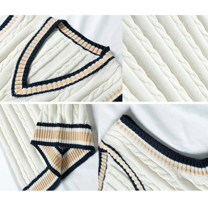 Mens &Womens V-Neck Cable Knit Sweater Vest Cotton Unisex Sleeveless Cricket Jumper for Spring Autumn Winter Golf Office Party