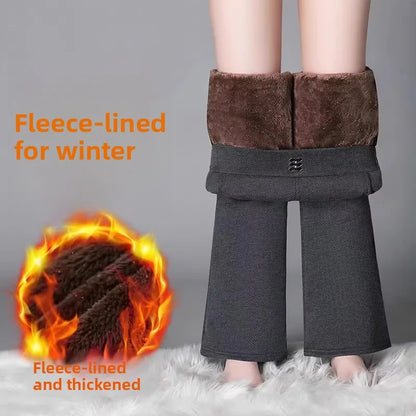 Women's Woolen Flared Pants High Waist Elastic Polyester Fiber Warm Casual Trousers for Autumn Winter 2025 New Style