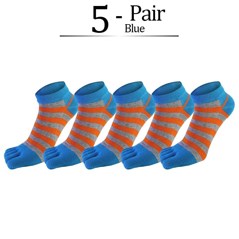 5 Pairs/lot Combed Cotton Ankle 5 Finger Socks Men Boy Striped Colorful Casual Sweat-Absorbing Breathable Boat No Show Toes Sock