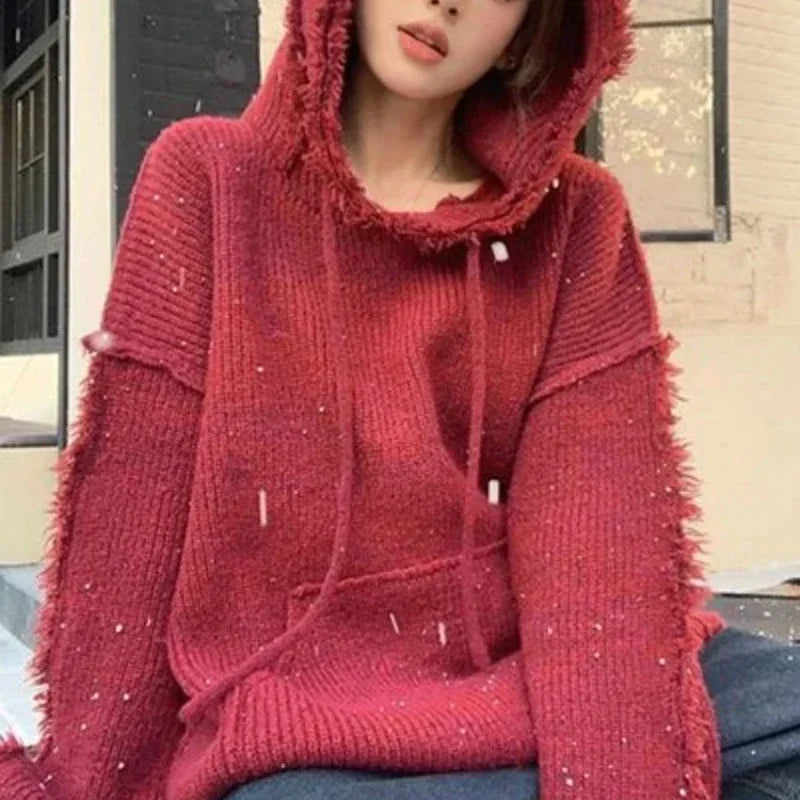 Autumn and Winter Thick Hoodies Cold Red Korean Women's Hooded Sweatshirts Warm Female Top Clothing Essential Coat Cheap New In