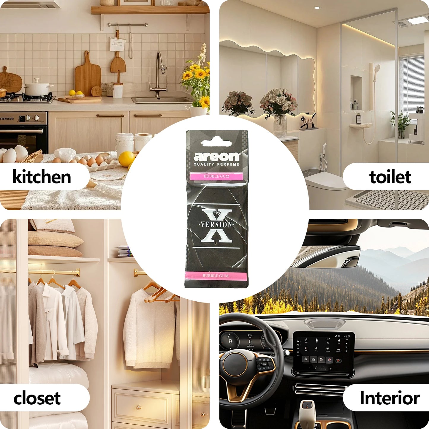 areon 5/20pcs BUBBLE CUM Scent Car Air Freshener, Natural Tea-Scented Paper, Car-Mounted Hanging Type, Car Interior Accessories