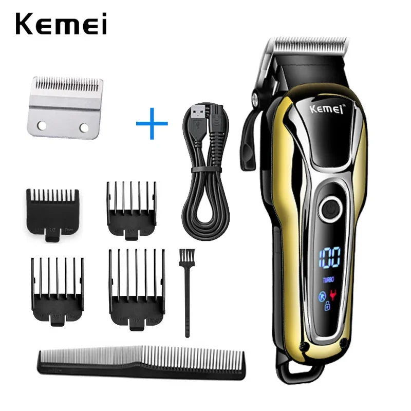 Kemei KM-1990 Hair Clipper Professional Hair Clipper Men's Hair Clipper Electric Trimmer LCD Display Hair Clipper Almighty Set