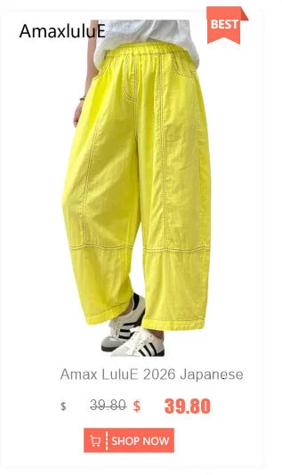 Amax LuluE 2026 Japanese Design Soild Pants Females Summer Fashion Loose Elegant Harem Trousers Womens Vintage Leisure Clothes