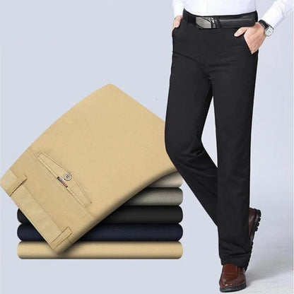Spring Autumn Middle-aged Casual Trousers Men's Straight Slacks High Waists Dad's Thin Thick Breathable Cotton Male Suit Pants