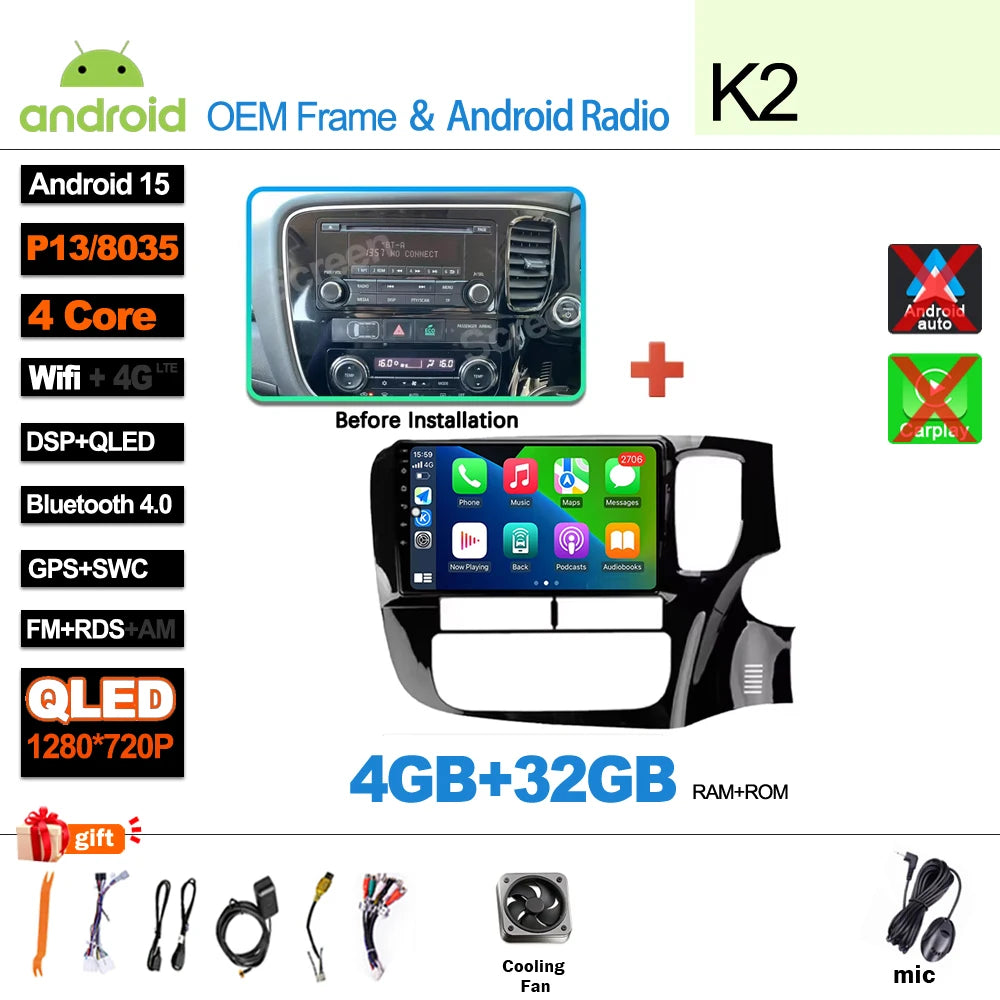 Android 16 For Mitsubishi Outlander 3 GF0W GG0W RHD 2012-2018 RHD 9 Inch Car Radio Auto radio GPS Navigation WIFI 5G Multimedia