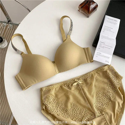 Hot Sale Sexy Letter Rhinestone Strap Bra Set Seamless Thin Summer Light Push Up Anti Sagging Comfortable Women Lingerie Set