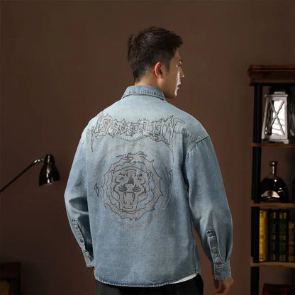 Fashion Lapel Jeans Jacket Multi Pockets Coat Men’s Vintage  Workwear Denim Shirts High Quality Spring Clothes for Male Causal