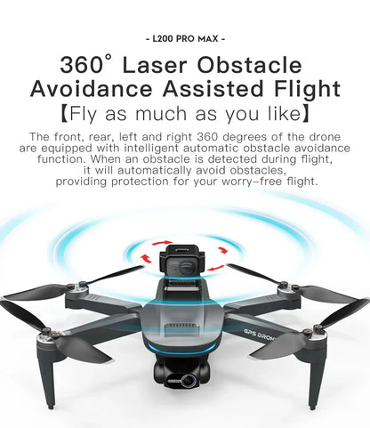 L200 PRO MAX Drone 4K 2-Axis PTZ HD Dual Camera 360° Laser Obstacle Avoidance Brushless Motor GPS 5G WIFI RC FPV Quadcopter Toys